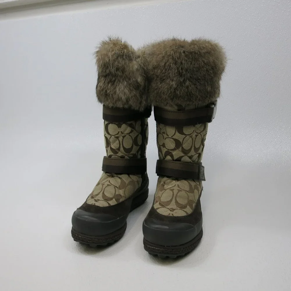 Coach Signature Mariette Fur Trim Canvas Boots Size 5.5 M - Picture 9 of 9